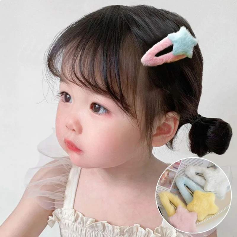 Y1UB Plush Star Y2K-Style Side Bangs Clip Star Hairpin Sweet Handmade Pins Girls