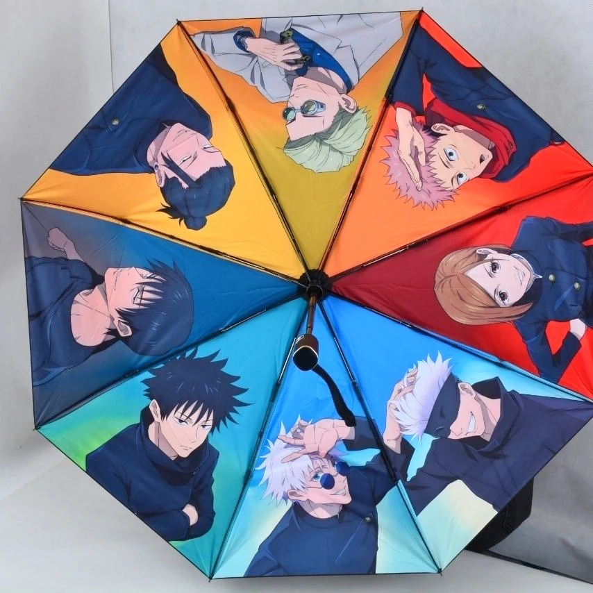 

Магическая битва Синий, красный, желтый, аниме-косплей Jujutsu Kaisen, ветрозащитный, с защитой от УФ-лучей, автоматический дождевой компактный зонт для взрослых, подростков, женщин и мужчин