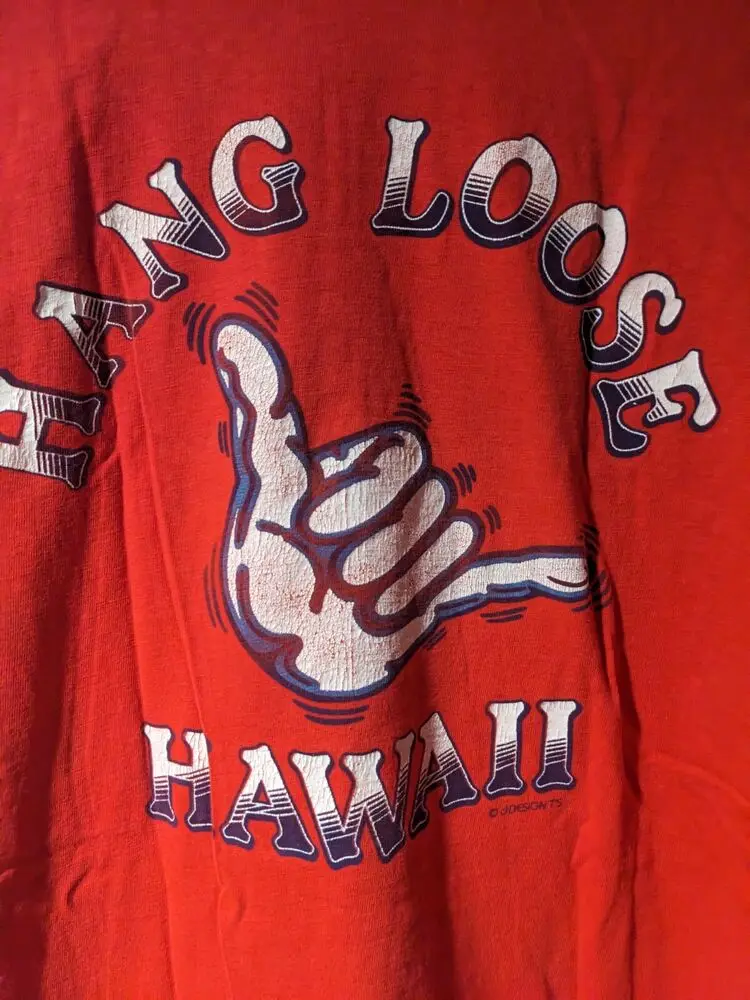 Vintage 80s Hang Loose Hawaii Logo Red Large T-Shirt