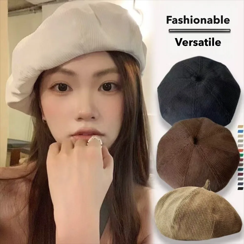Cappello berretto retrò stile coreano Cappello da pittore artistico in tinta unita Cappello versatile in velluto a coste caldo Autunno Inverno
