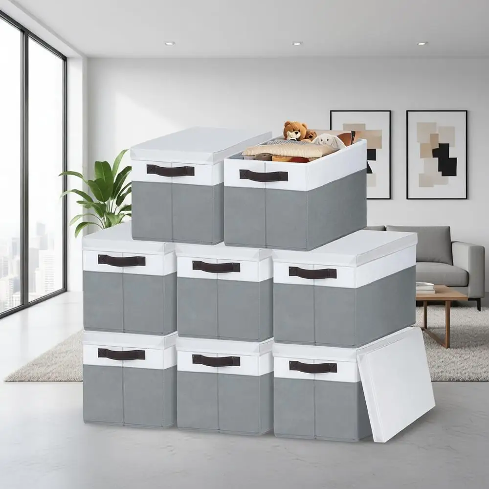 

Stackable 8-Pack Storage Bins with Lids for Organizing Clothes, Toys, and Blankets in Nursery, Bedroom, or Dorm