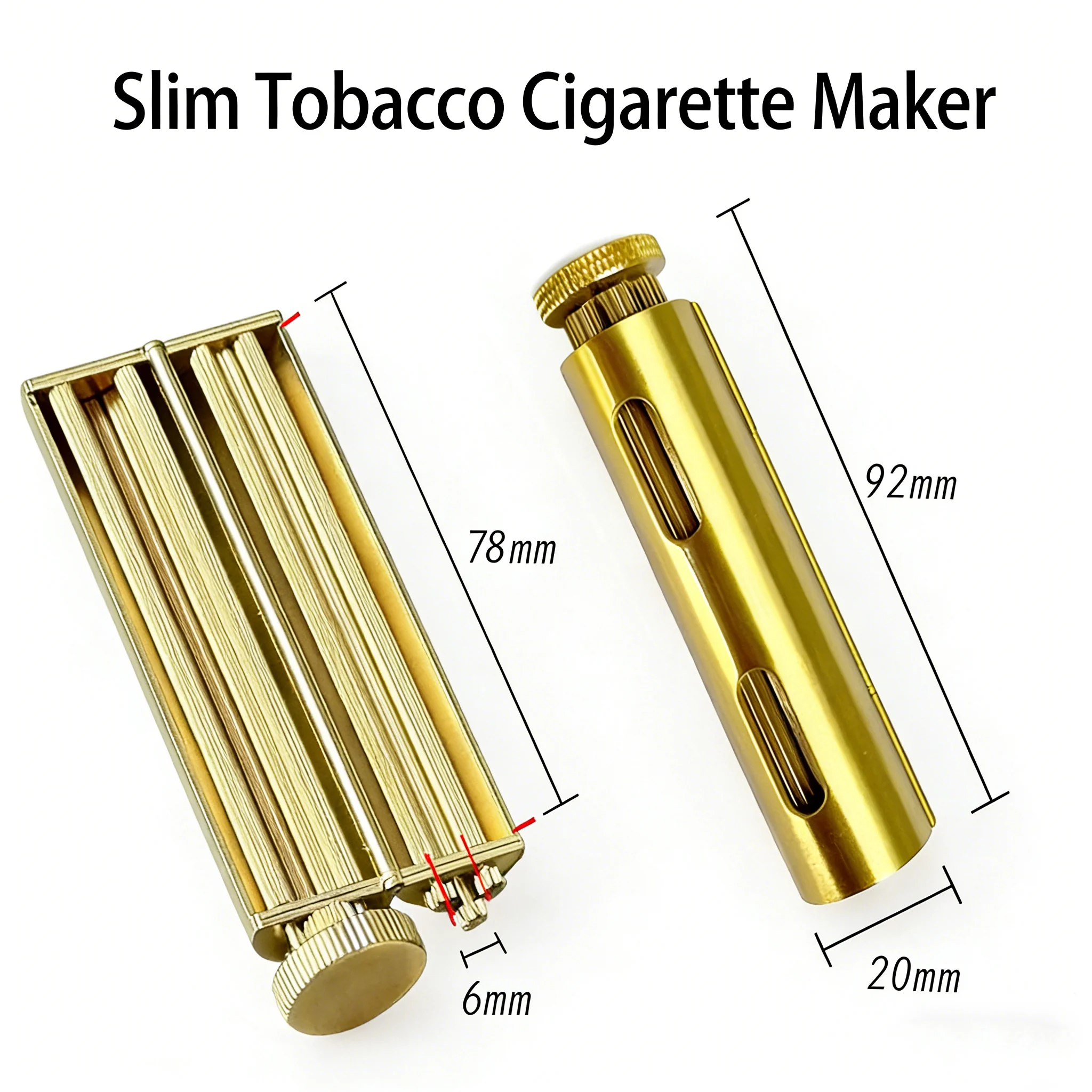 Slim Ø6mm Round Solid Cigarette Rolling Machine Antique Brass Manual Mechanical Feeling Tobacco Rolling Nostalgia 70MM Gift