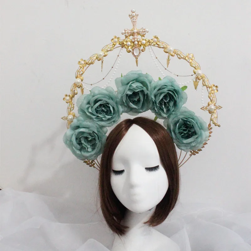 

Rococo Baroque Halo Headpiece Virgin Sun Goddess Angel Gothic Party Floral Tiara Wedding Headband Lolita Accessories