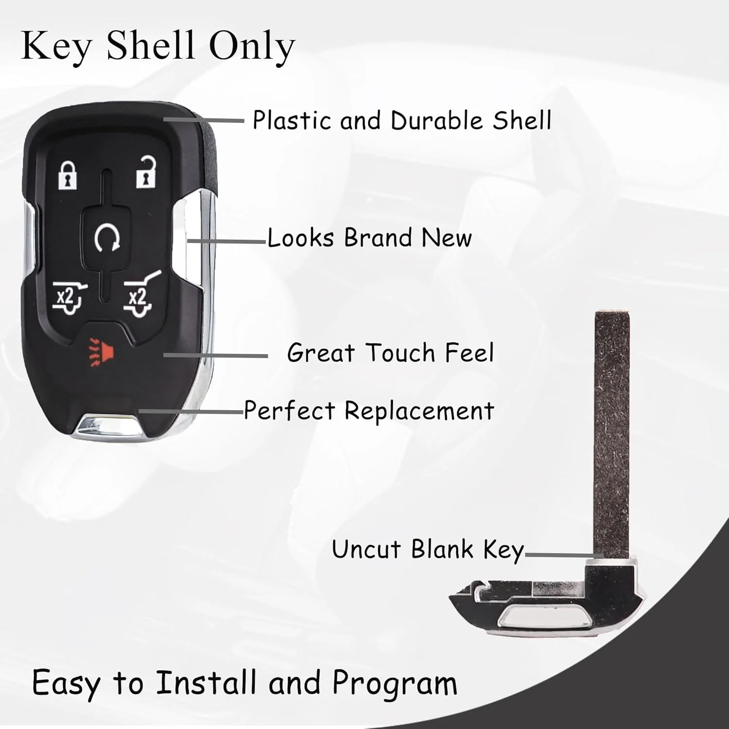 Key Fob Shell Case Replacement Fits for Chevy Suburban Tahoe GMC Yukon 2015 2016 2017 2018 2019 2020 Keyless Entry Smart Remote view 4