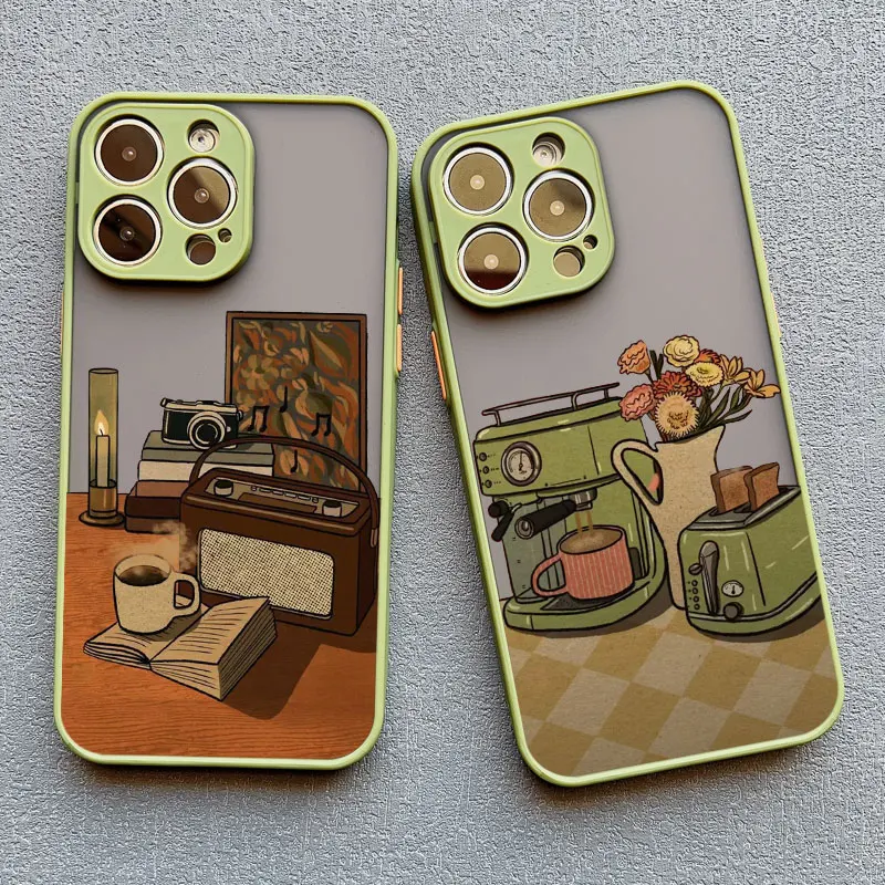 Table Cat Phone Case For iPhone 17 16 15 14 13 Pro Max 13 12 Mini 11 Pro Max X XR XS 16 15 14 Plus Retro style Cover Shockproof