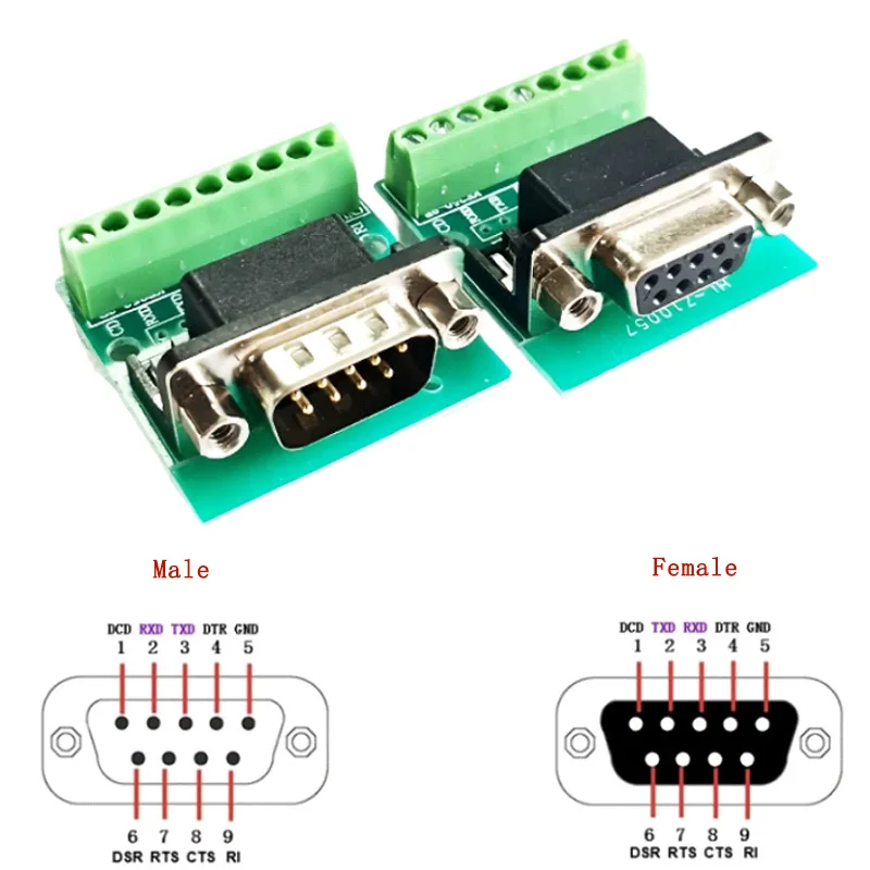DB9 Male Female Connector Screw Terminal Block Module 9 PIN 9 Holes For RS232 and RS485 Conversion Board DIY