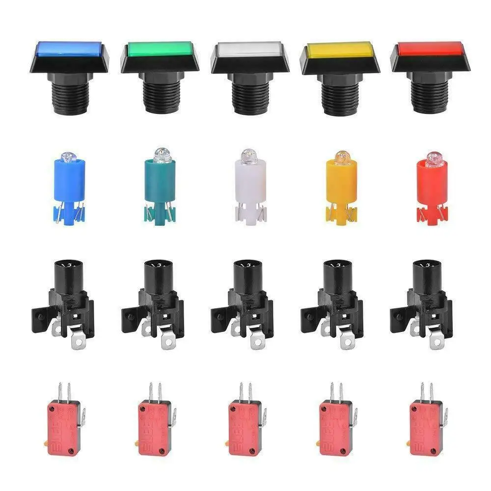 Arcade Square Rectangle Button LED Push Illumilated with Microswitch 12v Lamp For Control Panels Pinball Parts Swing Machine DIY