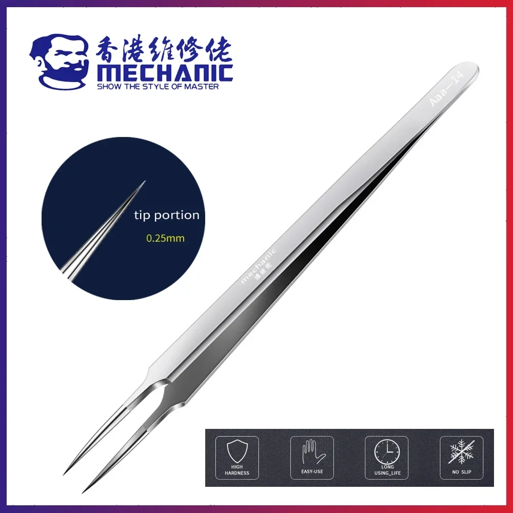 MECHANIC Aaa-14 Stainless Steel Ultra Fine High Hardness Tenacity Durable Tweezers For SMD PCB BGA Motherboard Repair Hand Tools