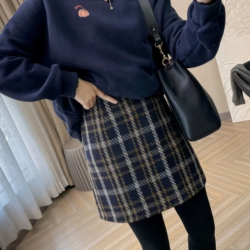 

Mini Skirts Women Plaid Straight Design Korean Style Elegant All-match Casual College Daily Empire Autumn New Fashion Retro Ins