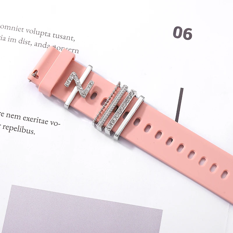 Conjunto de anillos decorativos de silicona con 26 letras del alfabeto para Iwatch, Charm para Apple Watch, banda deportiva