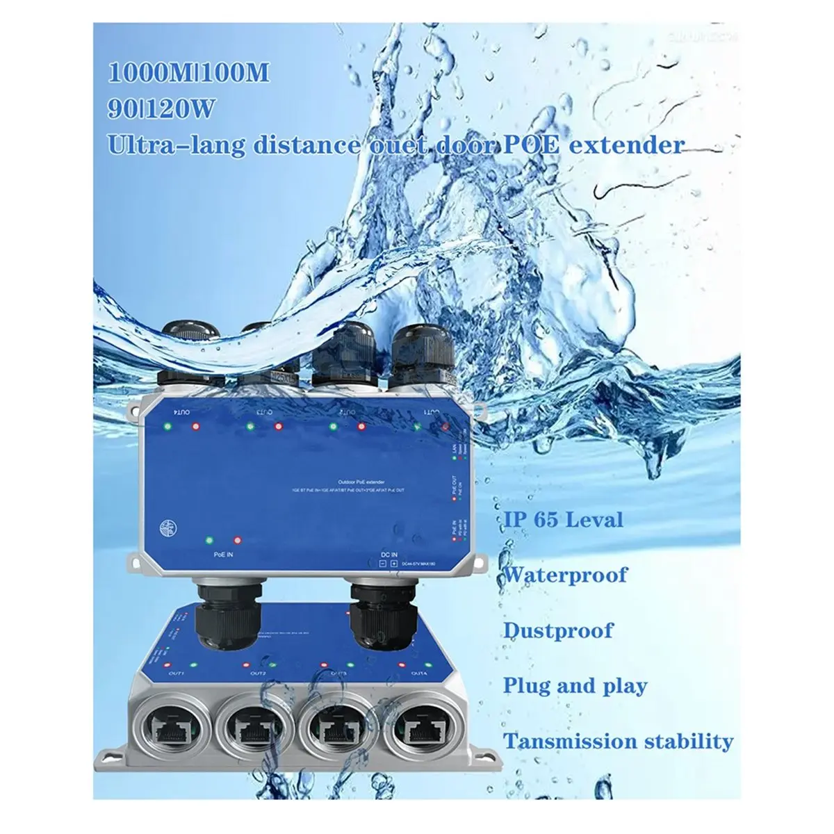 Y800A~!#4 Ports 100M POE Switch Outdoor Application IP67 Waterproof Grade POE Input and DC Input