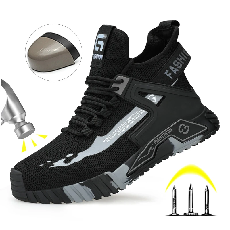 Anti-Smash Puncture-Proof Work Shoes Indestructible Mining Boots Steel Toe Safety Shoes Men Rubber Sole Work Boots Men Shoes