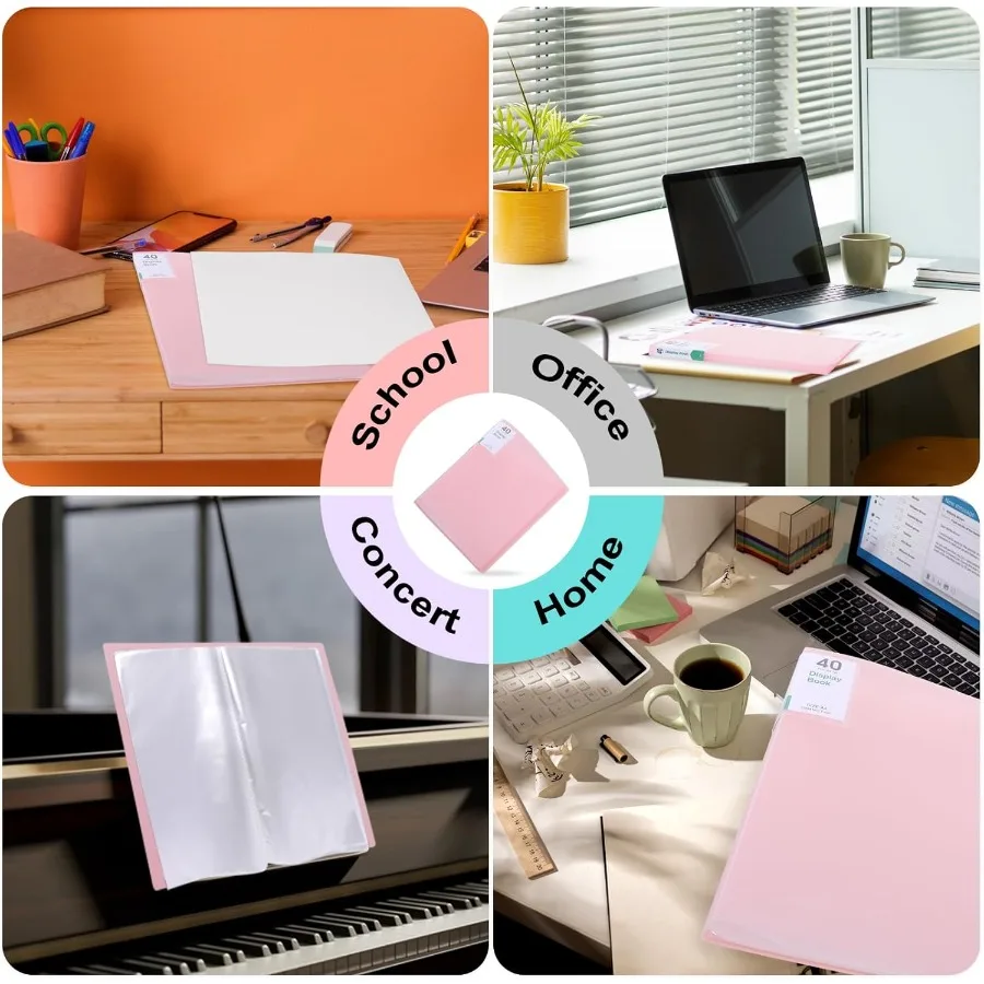 Pasta de portfólio com 40 bolsos, pasta de portfólio de 8,5 "x 11", exibindo 80 páginas, pasta com mangas de plástico, pasta de plástico para mulheres e