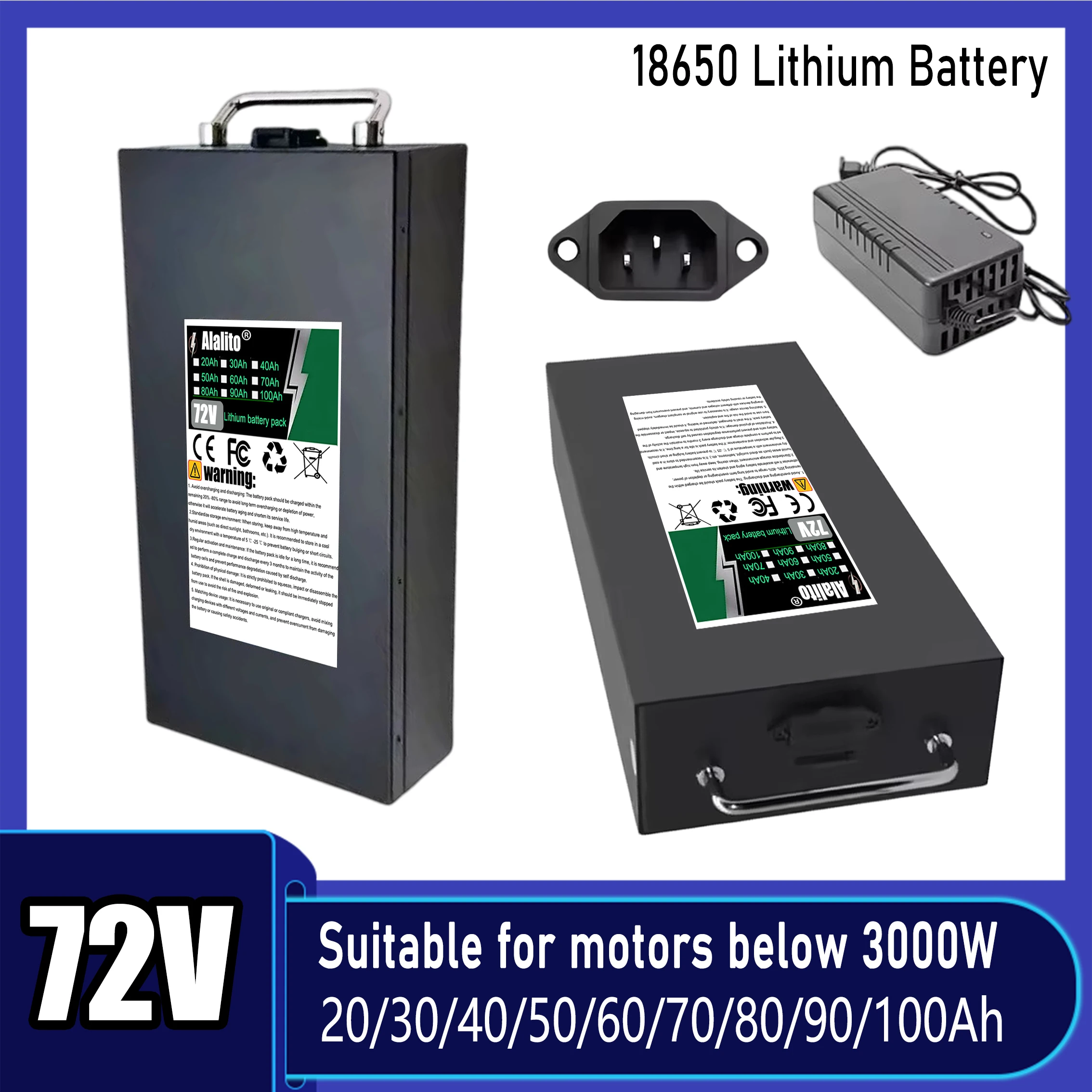 Air fast transportation New Full Capacity Power 18650 Lithium Battery 72V 20ah-100ah Lithium Battery Pack Suitable for 250-3000W