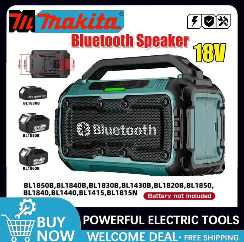 

Портативные беспроводные Bluetooth-колонки Makita с двойным сабвуфером, 3D-звуком для улицы, совместимые с DeWalt/Milwaukee