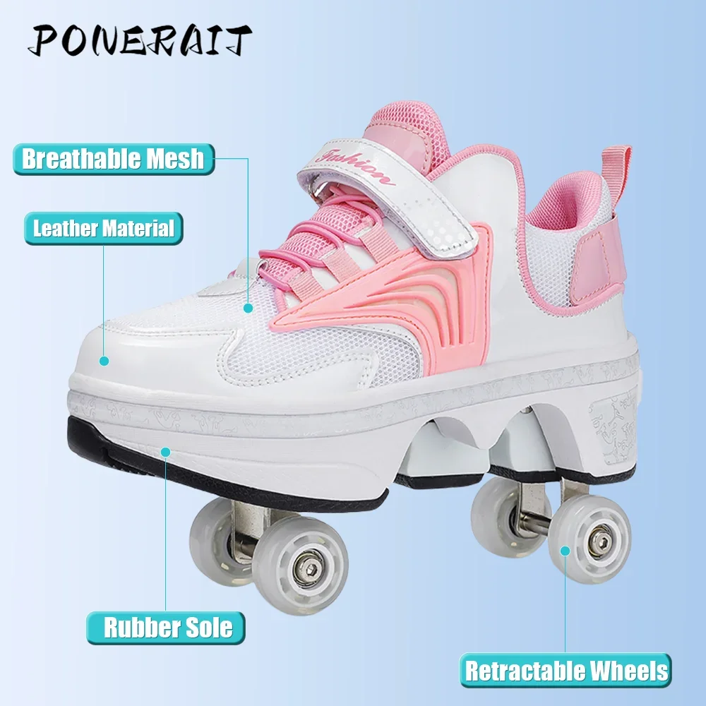 Child\'s 4-wheel Dual-purpose Roller Shoes Outdoor Kids Deformed Shoes With Wheels Fashion Parkour Sneakers For Girls From Gift