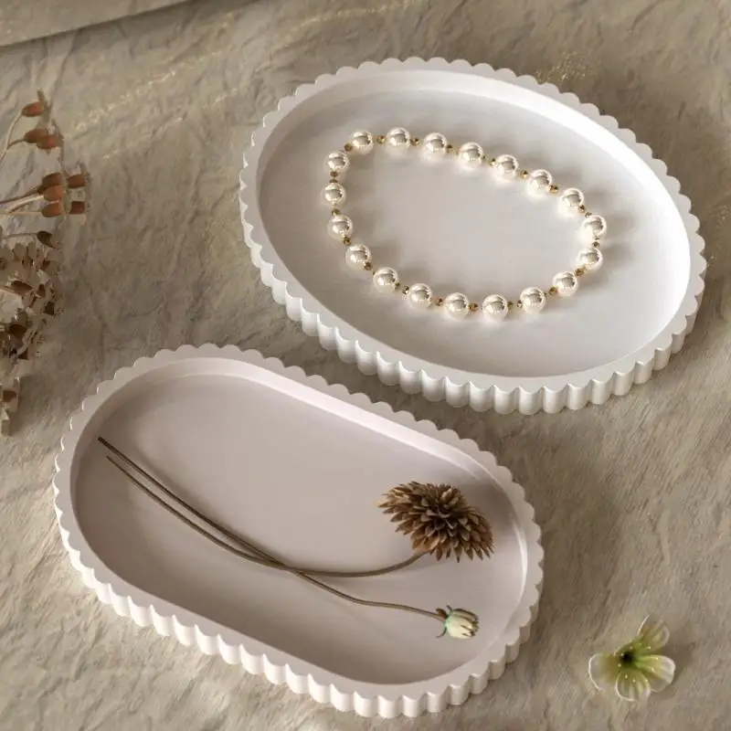 

91AF Unique Trinkets Boxes Resin Mould Flexible Silicone Casting Mold For Creative Oval Striped Dish And Jewelry Holder