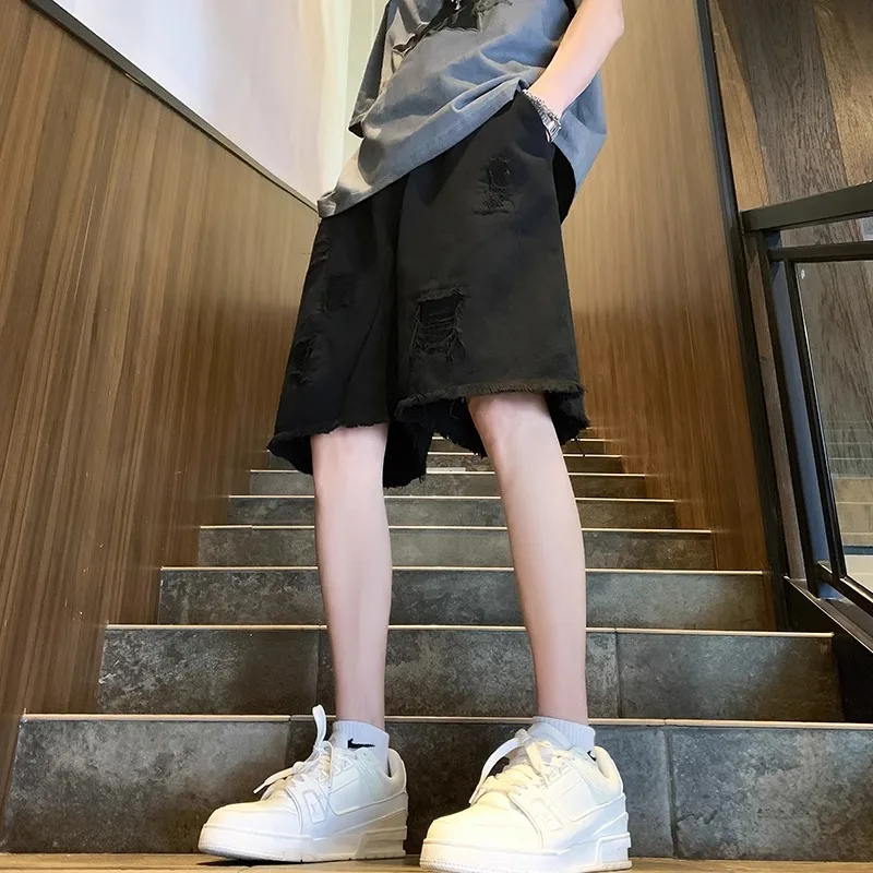 

Модные мужские рваные джинсовые шорты, летние повседневные брюки, американский стиль, длина до колена, с потертостями, уличный дизайн, хит сезона...