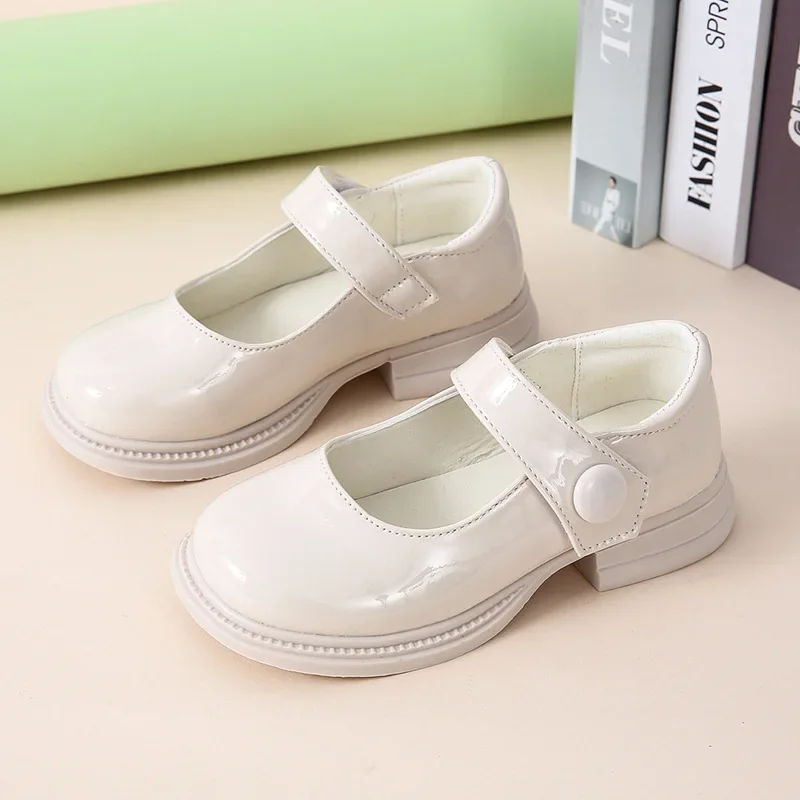 Kids Leather Shoe Glossy PU Black School Girl Shoes Spring Autumn Versatile Children Performance Mary Jane Shoes Non-slip Soft