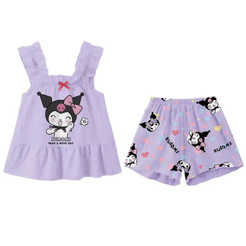 2024 New Sanrio My Melody Cinnamoroll Kuromi Girl Vest Sling Shorts Pajamas Suit Summer Loose Leisure Comfortable Loungewear Set