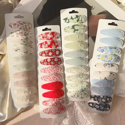 10Pcs/set Fresh Print Cotton Alloy Hair Clips for Kids Fabric Plaid BB Hairpins Girl Hairgripe Headwear Baby Hair Accessories