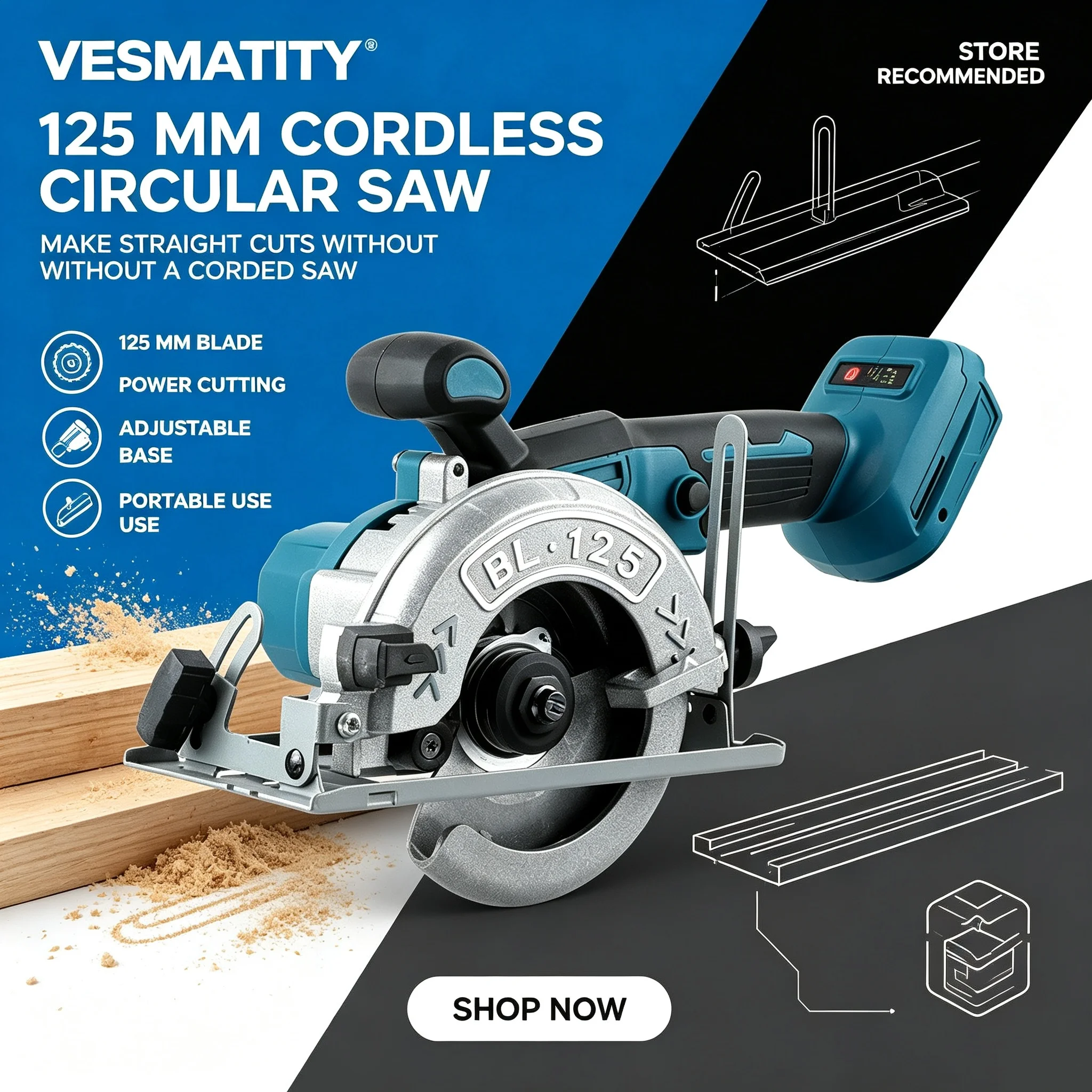 5 Inch 125MM Brushless Electric Rechargeable Circular Saw High Power Cordless Woodworking Cuttiing Tool for Makita 18V Battery