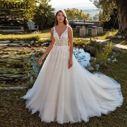 ANGEL Beach Long Wedding Dresses 2025 Customized Appliques V-Neck Bridal Party Gowns Backless Sweep Train robe de mariée fluide