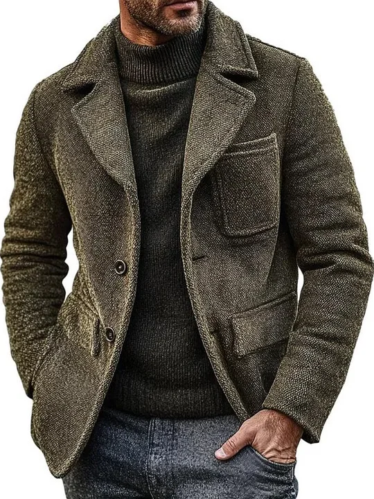 الرجعية الرجال معطف الصوف عادية بدوره إلى أسفل طوق الرجال دعوى لون نقي ثي طويل Sve اثنين زر واحدة الصدر Jaet