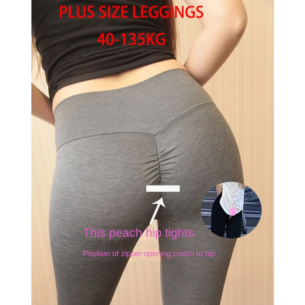 

40-135kg Woman Sexy Open Crotch Leggings Couple Outdoor Sport Crotchless Panties Booty Lifting Pants with Hidden Zipper Trousers