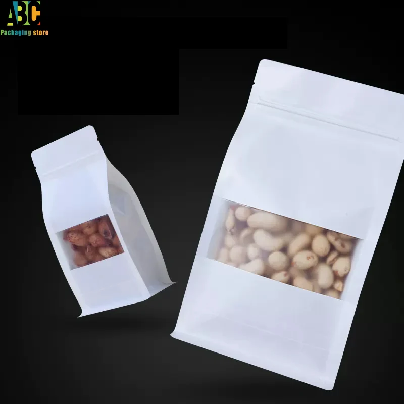 Imagem -04 - Bolsa de Papel Kraft Personalizado com Janela Oito Lados Organ Zipper Bolsa Pet Food Nut Tea Coffee Gift Packaging Pouch Imprimir Logo