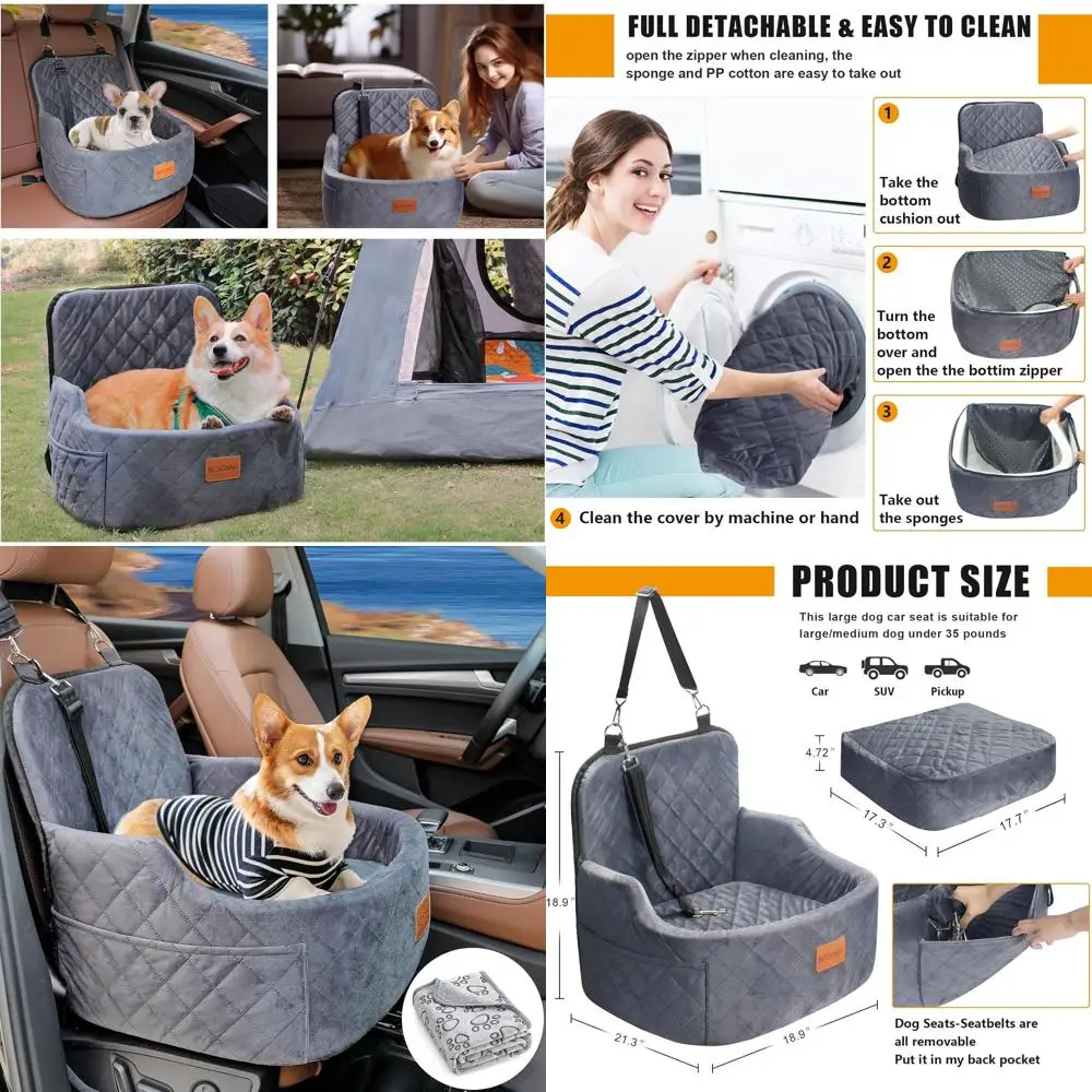 

Автомобильное кресло для собак весом до 35 фунтов, с матрасом из пены с эффектом памяти, безопасное и комфортное, серое, средний размер