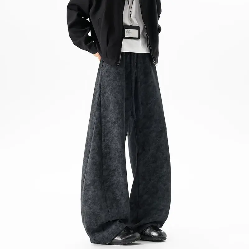 Tie-Dye Cotton Elastic Waist Casual Pants Men's Autumn Loose Fit Straight Leg Long Pants Big Size Versatile Dirty Pants