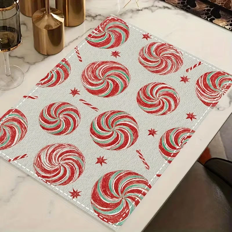Christmas Candy Cane Placemats Vintage Swirl Lollipop Snowflake Table Mats Holiday  Home Kitchen Tabletop Decoration