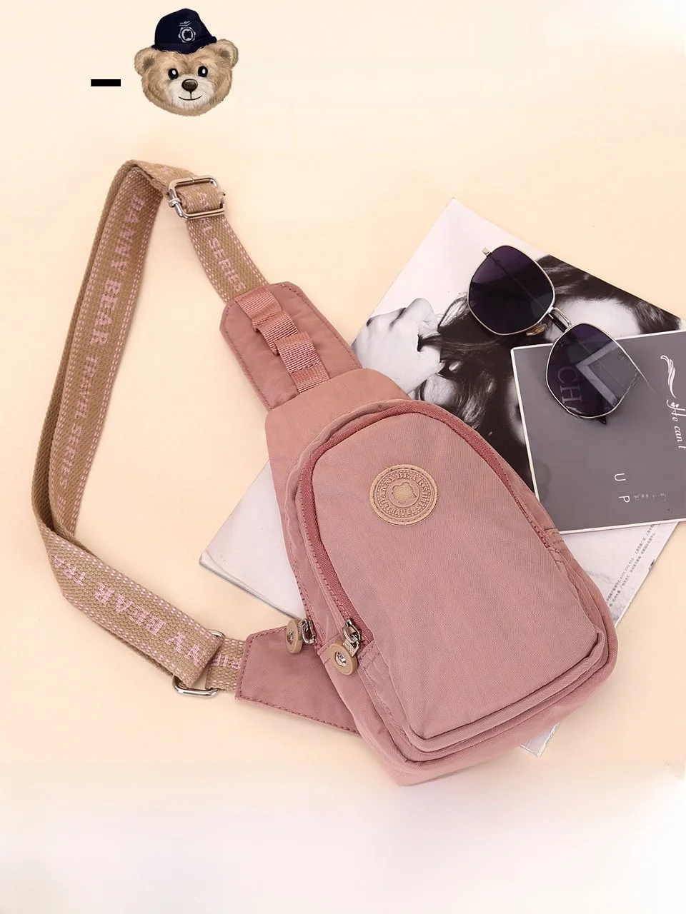 lightweight-casual-danny-bear-chest-bag-pink-unisex-crossbody-bag-for-travel-and-leisure-dkb6828120-fashionable-sewing-line