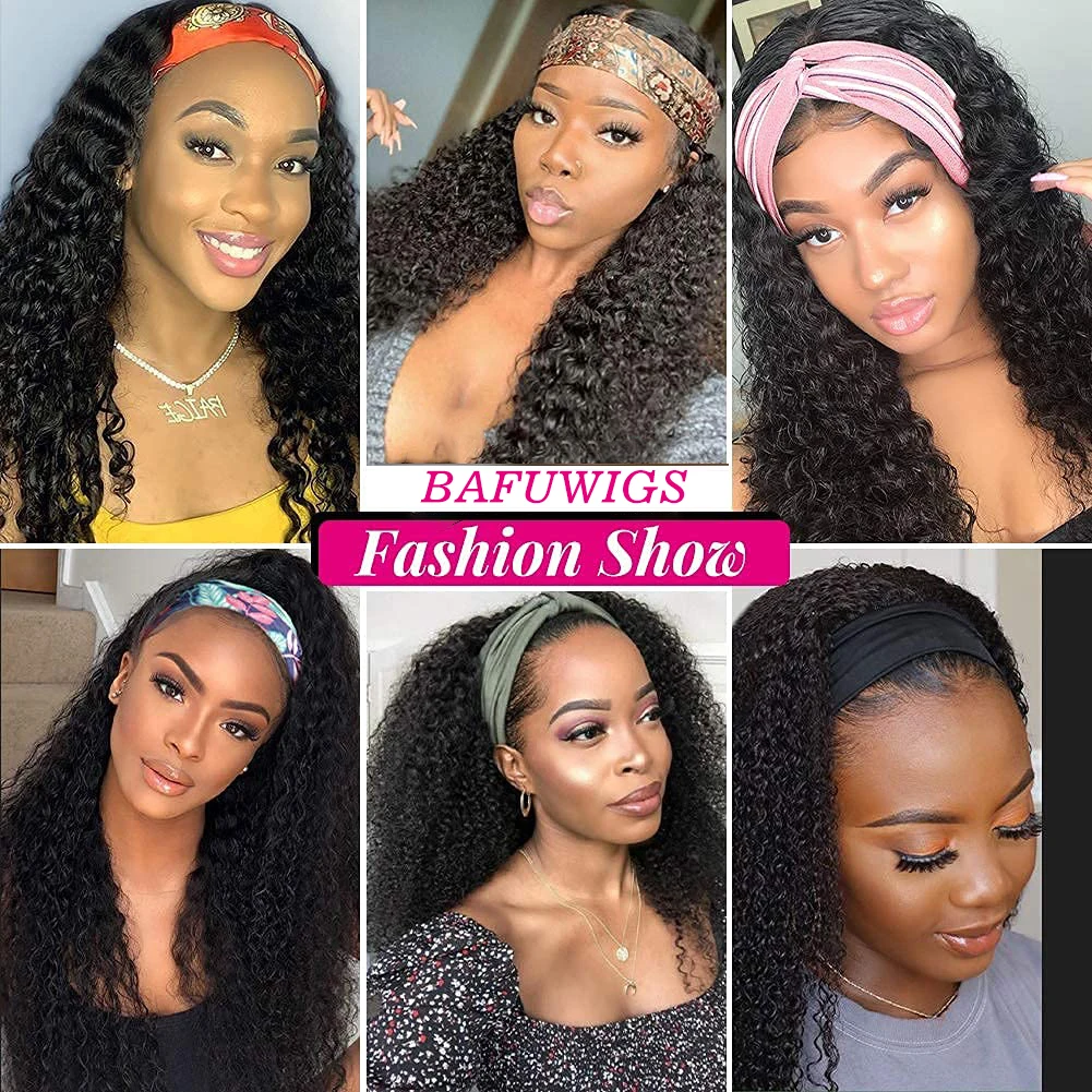 Kinky Curly Headband Wig Human Hair Full Machine Made Malaysian Remy Human Hair Headband Wigs For Black Women 180% Density