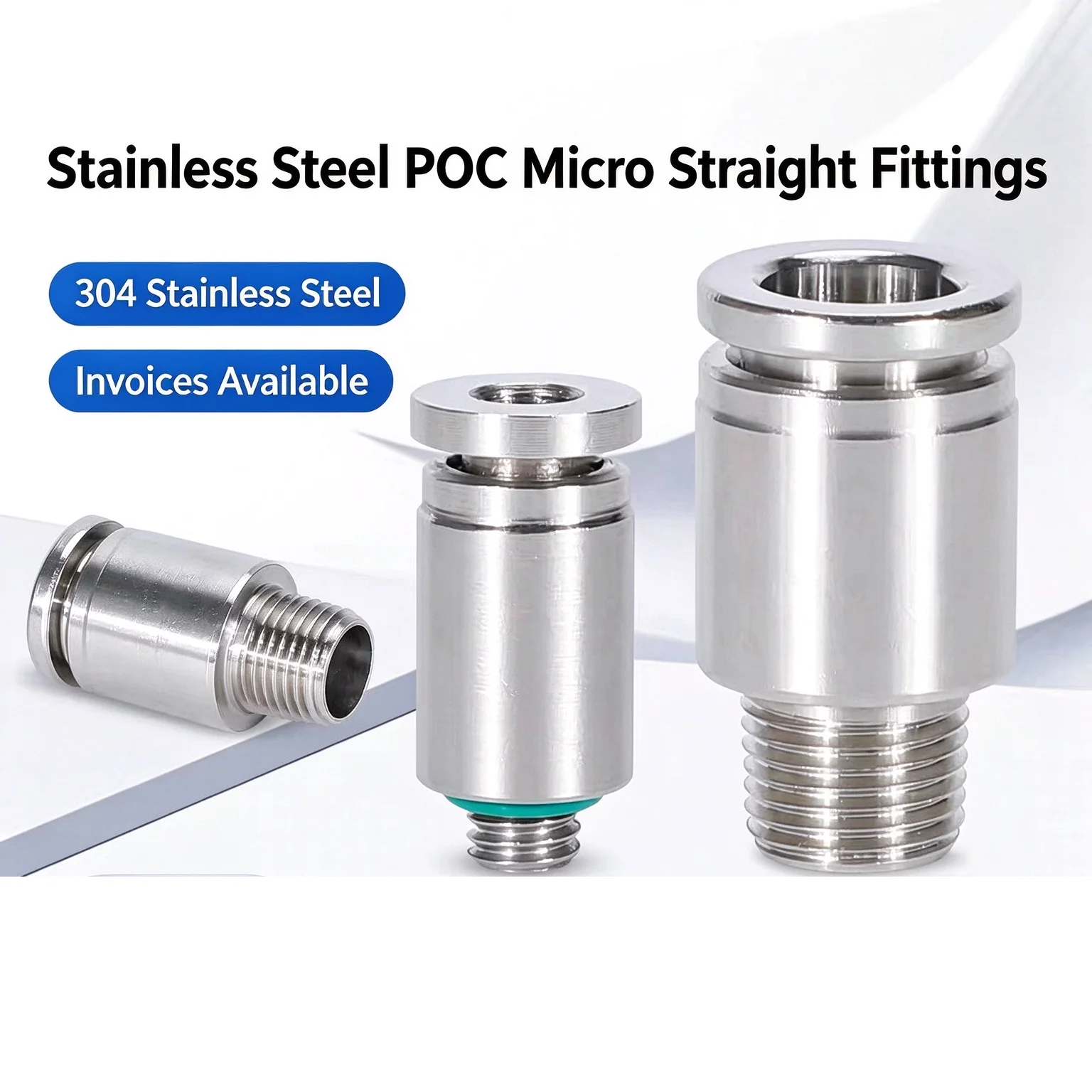 POC PT1/8 to 1/4 Inch Straight through Cylindrical Pneumatic Quick Connector 304 Stainless Steel External Thread Air Hose Pipe C