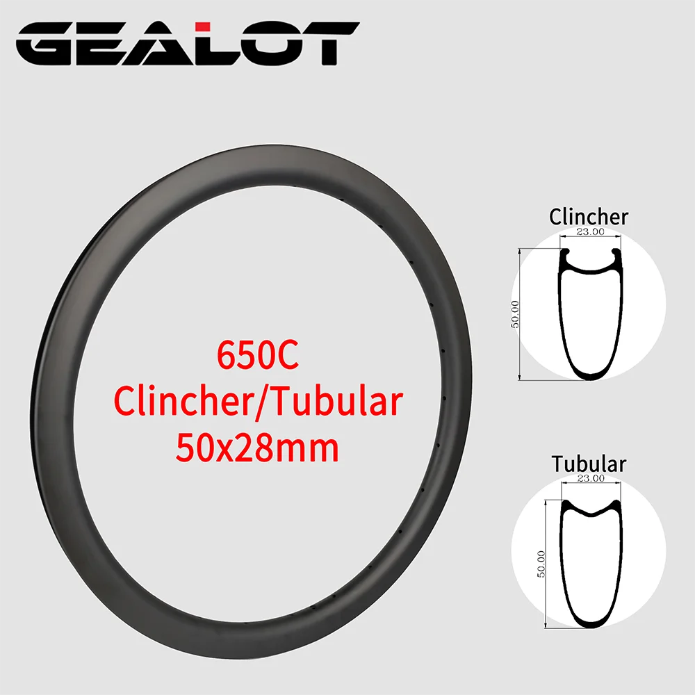 

650C 50mm Deep 23mm Wide Clincher/Tubular Disc Brake/V-Brake Road Bike Super Ligth Carbon Rim UD 3K 12K Matte Glossy 16H 18H 20H