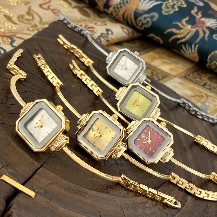 Watch for Ladies: Square Dial Diamond-Embedded Ultra-Thin Strap Retro Style Minimalist Watch for Women