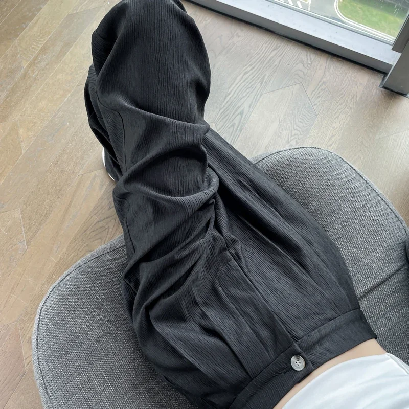 2025 Nieuwe Lente Zomer Vintage Wijde Pijpen Broek voor Vrouwen Effen Hoge Taille Koreaanse Casual Losse Volledige Lengte Broek Vrouwelijke