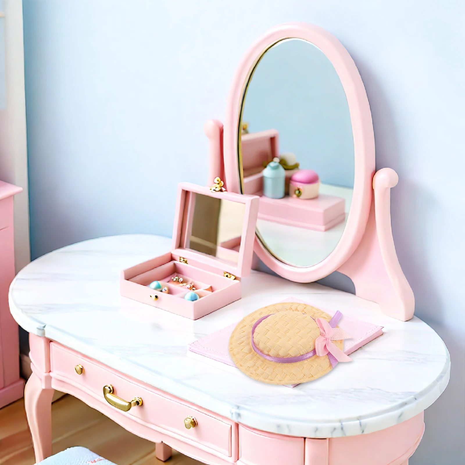 4 Stück kleine Mini-Strohhüte, handgefertigt, leicht, gewebt, Bastelhüte für DIY-Miniatur-Puppenhaus-Dekoration, kreative Requisiten