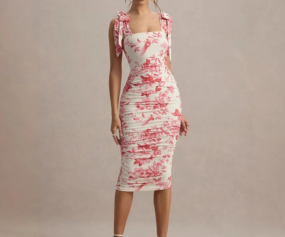 

2025 New Summer Vintage Floral Print Ruffled Design Dress Women Fashion
