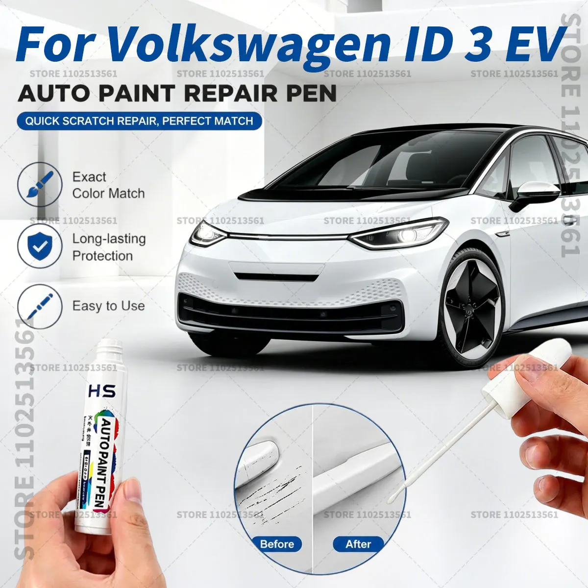 Car Paint Repair Pen Touch Up Paint Brush Scratch Remover for Deep Scratches and Marks For Volkswagen ID 3 EV White Black Blue