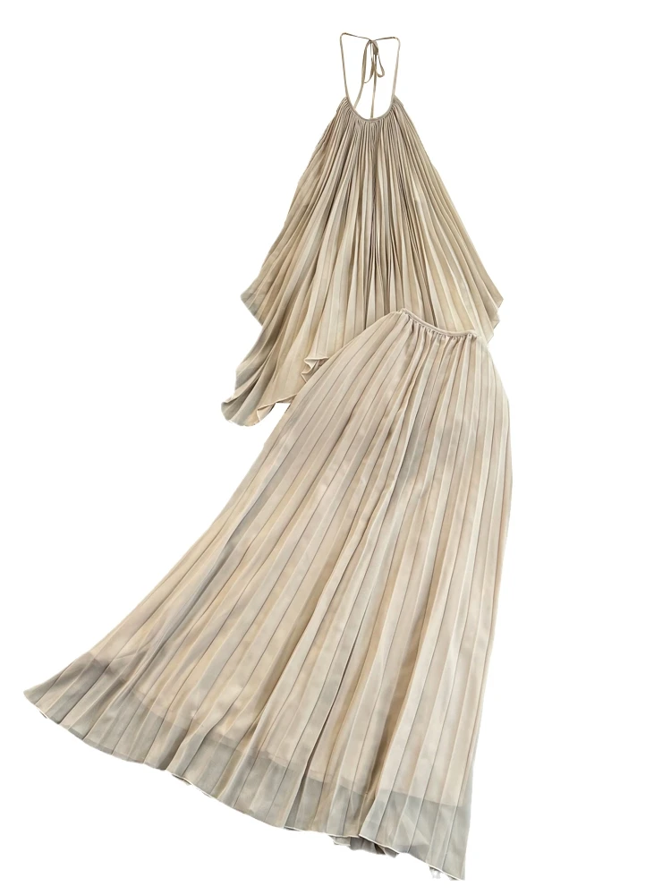 Faionable Bal A-Line مطوي Dr Set المرأة معلقة Ne فضفاضة تناسب عالية الخصر التخسيس f تنورة قطعتين البدلة