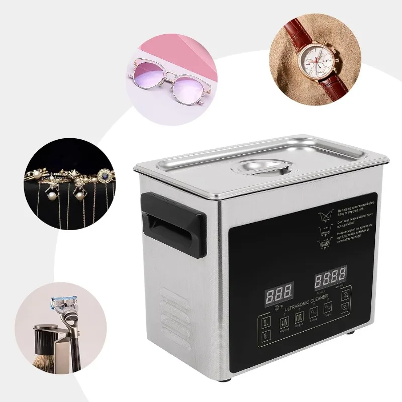 เครื่องทําความสะอาดเครื่องประดับอัลตราโซนิกดิจิตอล, เครื่องทําความสะอาดเครื่องประดับมืออาชีพพร้อมหน้าจอ LED, อุณหภูมิและเวลาที่ปรับได้, 3 โหมด