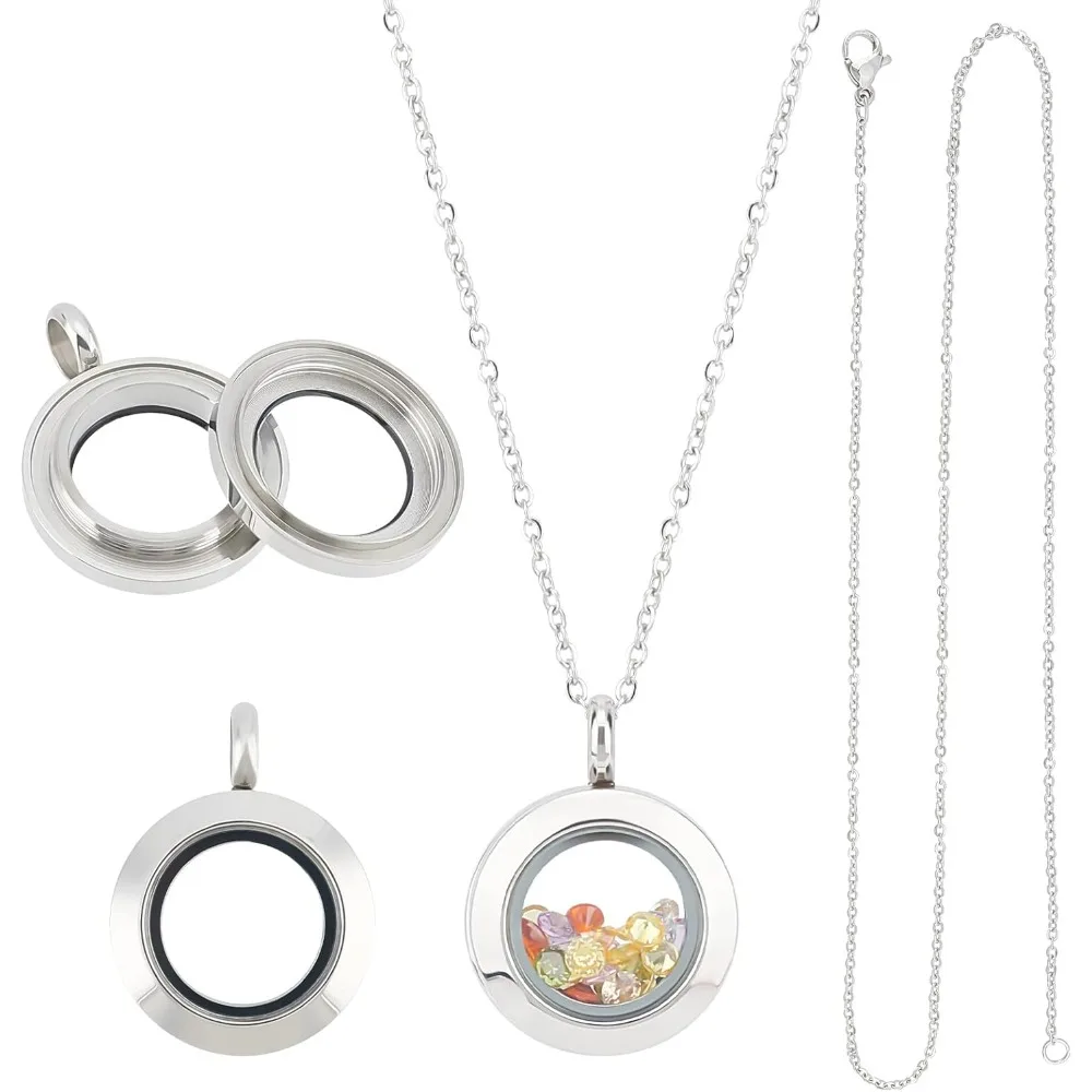 about 2pcs Stainless Steel Floating Locket Pendants Crystal Double Sided Frame Memory Locket Charm Glass Container making kit