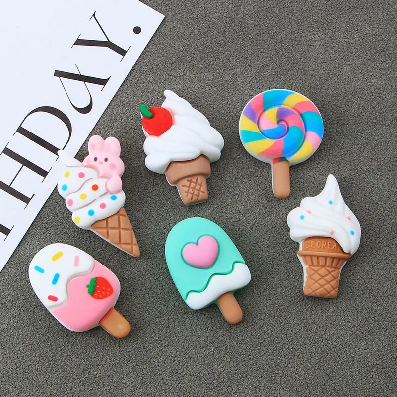 New Resin Flatback Ice Cream Cabochons for Scrapbooking 10pcs Fake Foods Rainbow Lolly Flat Back Resin Embellishments fif Phone