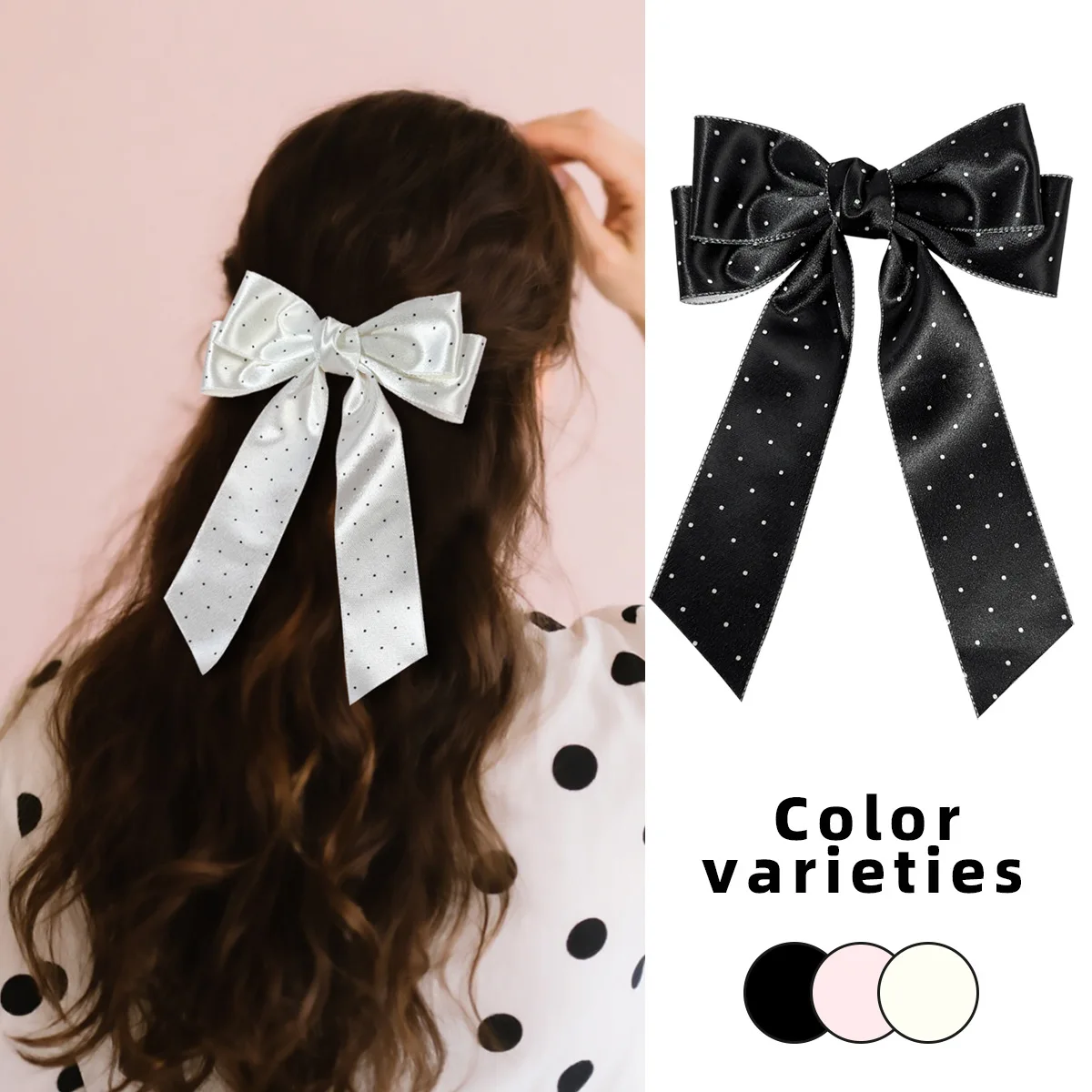 

30 PCS/Lot, 5.3” Polka Dot Ribbon Bow With Long Streamer Hair Clips For Women Girls Ponytail Clips Hair Accessories