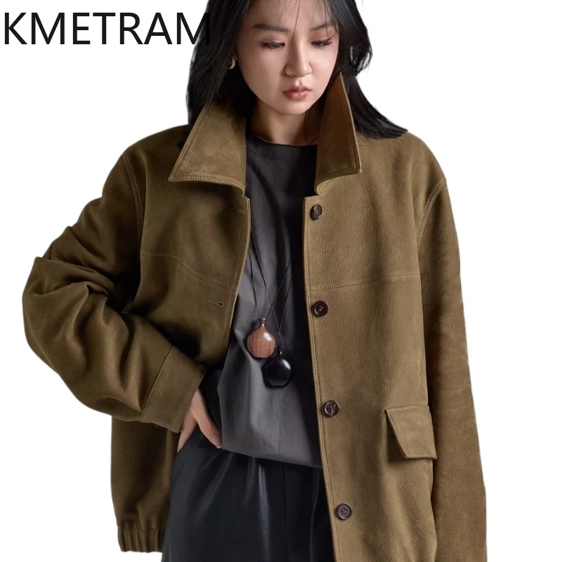KMETRAM 100% pelle di pecora naturale giacca in vera pelle da donna abiti larghi di media lunghezza per donna 2025 autunno manteaux hiver femme