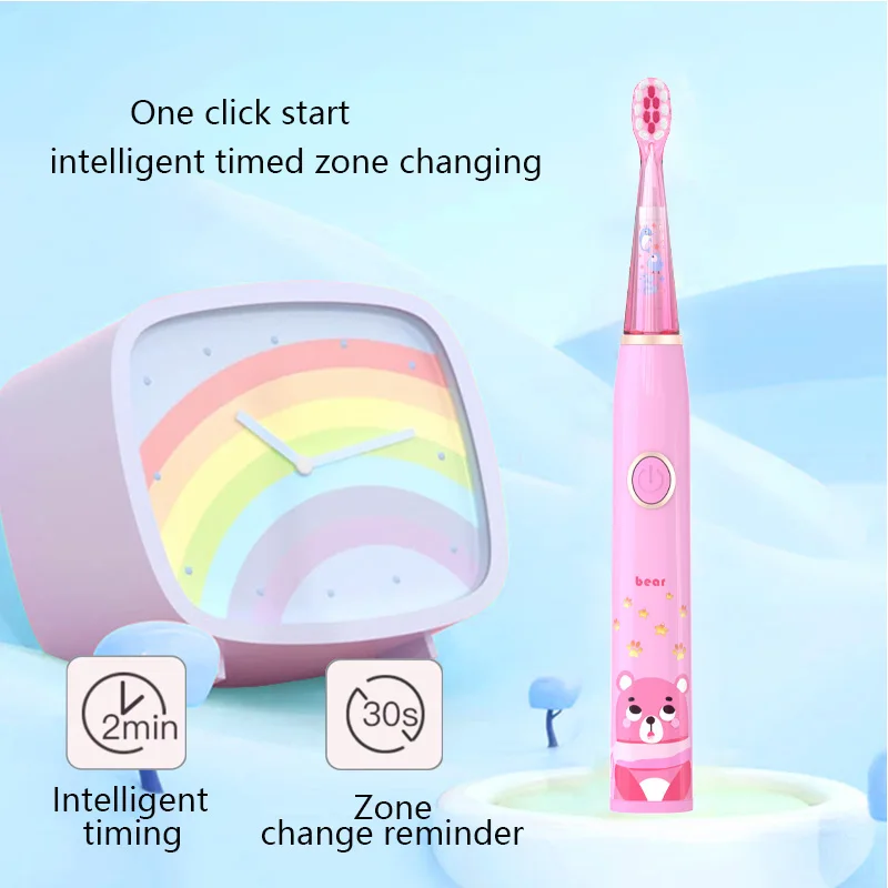 Kids Sonic Electric Toothbrush Cartoon with Colorful LED Light IPX7 Waterproof Deep Clean Teeth Care Rechargeable Toothbrush