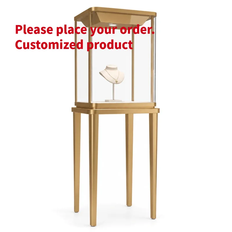 custom.White Gold Glass Jewelry Display Fixture, Lighted Curved Counter Showcase Supplier Shop Project